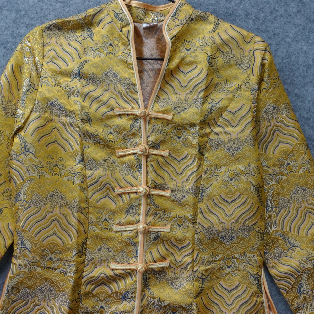 Mandarin Collar Tang Suit Jacket Womens S Yellow Silk Brocade Chinese Cheongsam - Picture 9 of 13